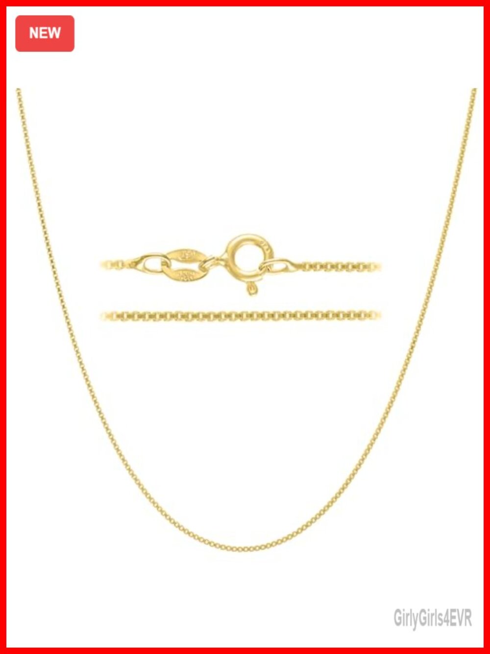 18K Gold Plated over 925 Sterling Silver Box Chain Necklace